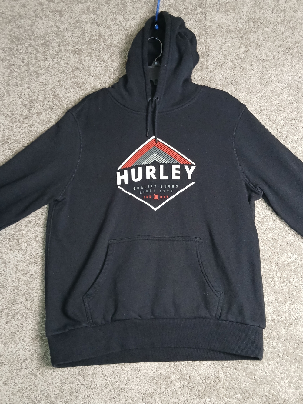 Hurley Black Logo Pullover Hoodie for Men Fleece Lined -‎ Large